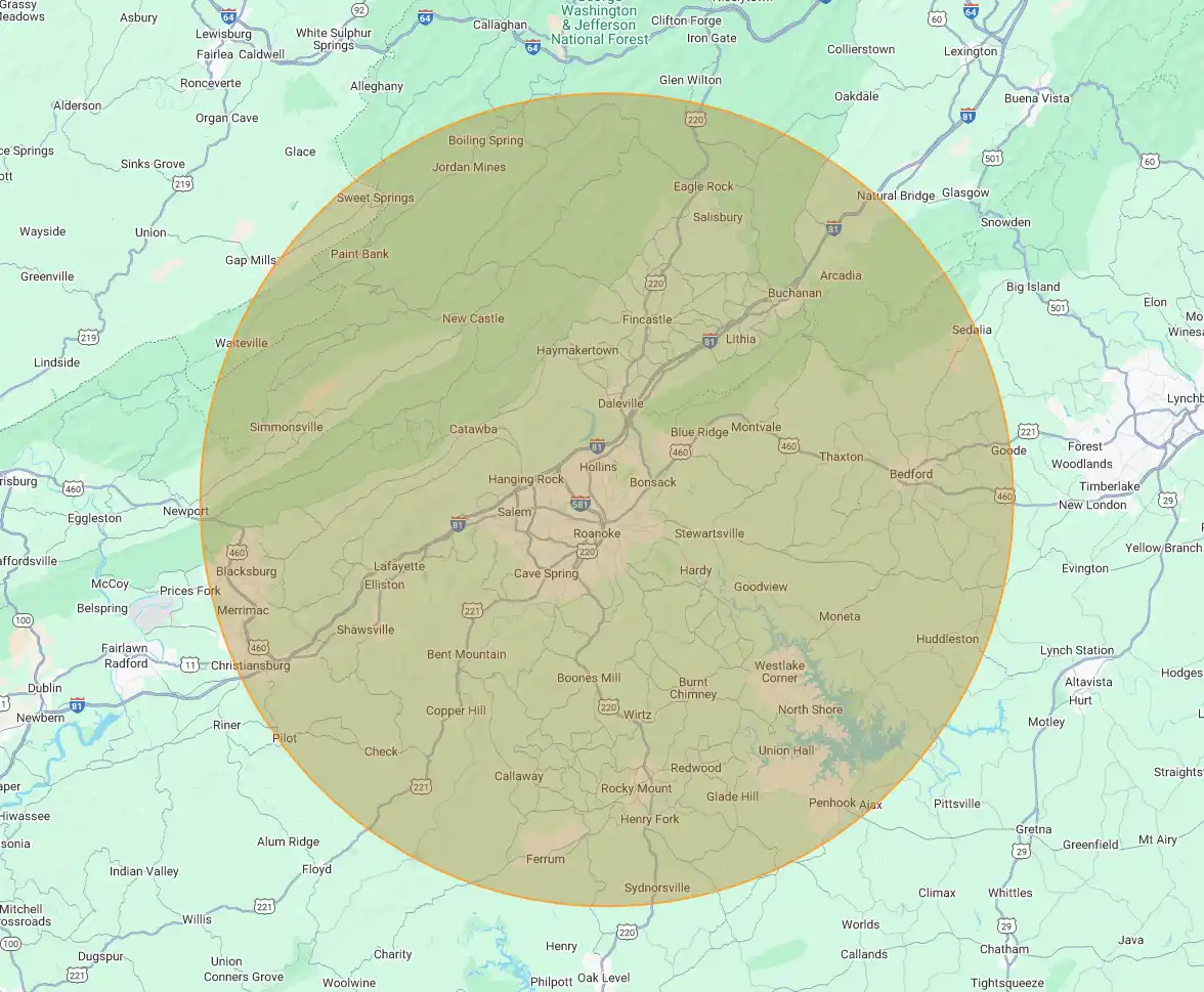 Junk removal service area covering the Roanoke Valley